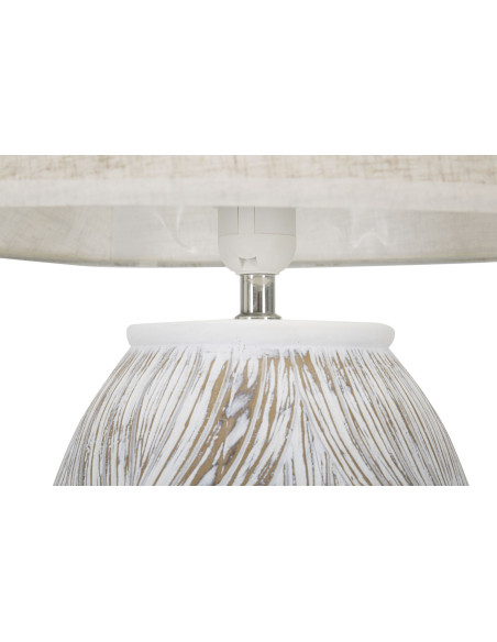 Grande Lampe à poser design art déco Résine Blanc Marron clair Tissu Beige Atene H 67 cm 