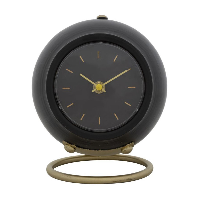 Horloge à poser design rétro Ronde Métal Noir Doré Ball 