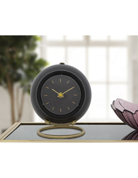 Horloge à poser design rétro Ronde Métal Noir Doré Ball 