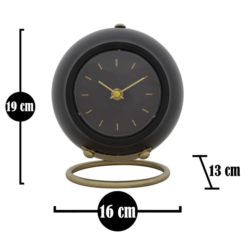 Horloge à poser design rétro Ronde Métal Noir Doré Ball 
