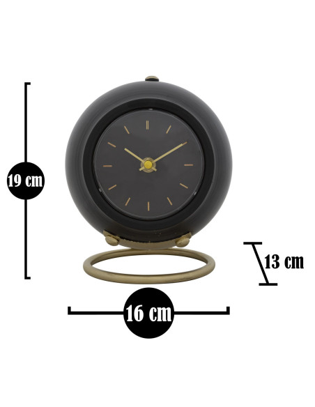 Horloge à poser design rétro Ronde Métal Noir Doré Ball 