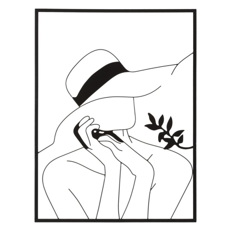 Décoration murale moderne Femme avec chapeau 60x80 Métal Noir Elegant B 