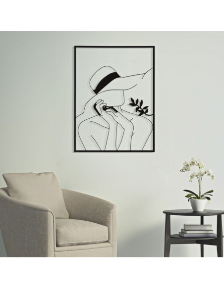 Décoration murale moderne Femme avec chapeau 60x80 Métal Noir Elegant B 