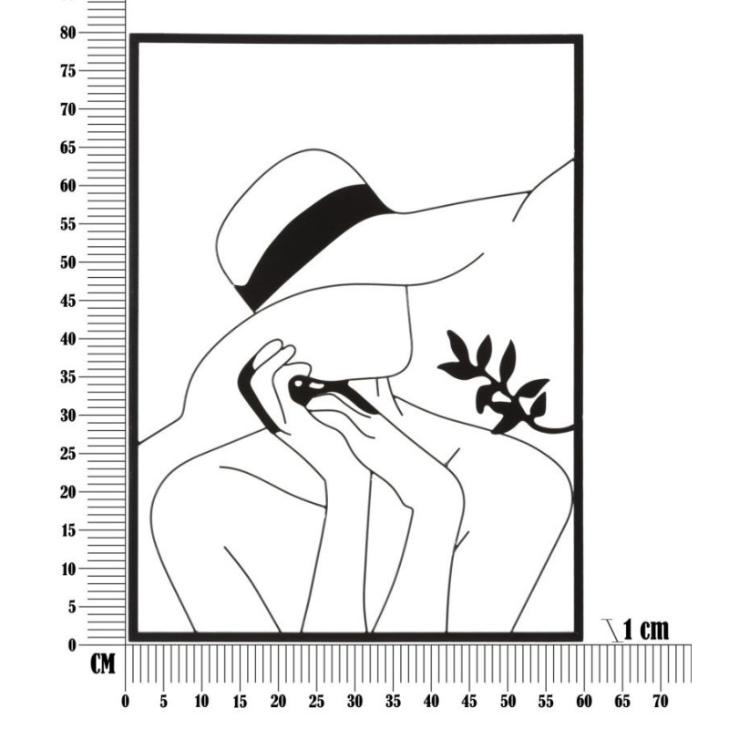 Décoration murale moderne Femme avec chapeau 60x80 Métal Noir Elegant B 