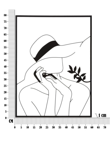 Décoration murale moderne Femme avec chapeau 60x80 Métal Noir Elegant B 