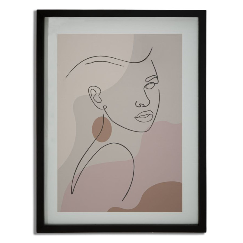 Affiche murale sous verre design abstrait Visage Cadre bois mdf noir Beige Noir Marron Face C 35x47 