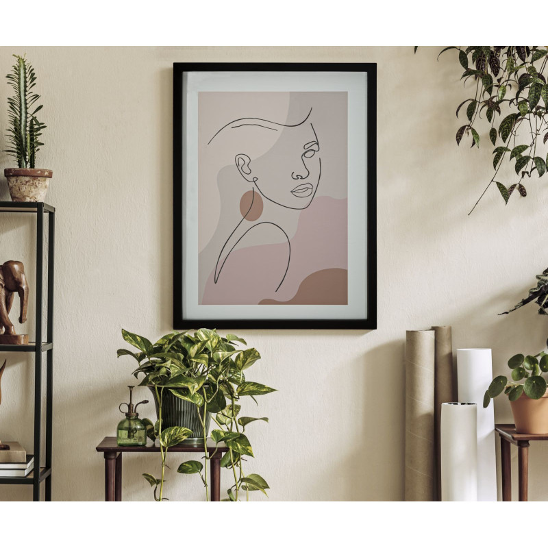 Affiche murale sous verre design abstrait Visage Cadre bois mdf noir Beige Noir Marron Face C 35x47 