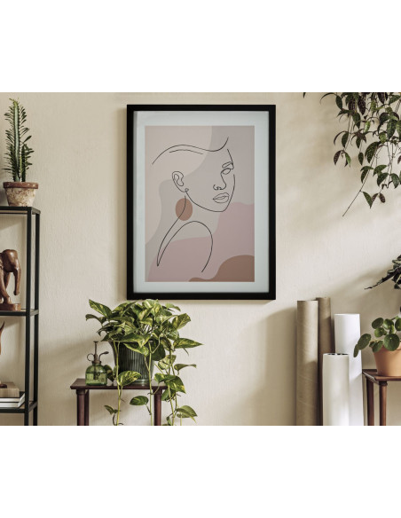 Affiche murale sous verre design abstrait Visage Cadre bois mdf noir Beige Noir Marron Face C 35x47 