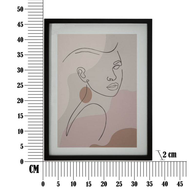 Affiche murale sous verre design abstrait Visage Cadre bois mdf noir Beige Noir Marron Face C 35x47 