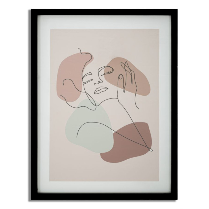 Affiche murale sous verre design abstrait Visage Cadre bois mdf noir Beige Noir Vert Face A 35x47 