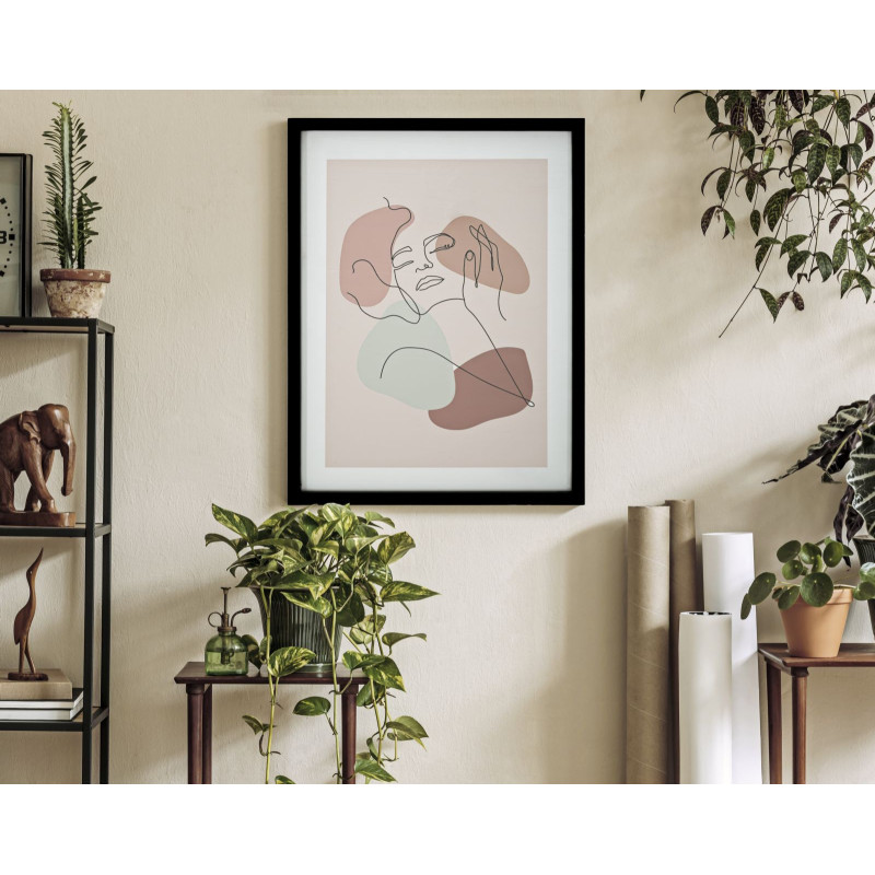 Affiche murale sous verre design abstrait Visage Cadre bois mdf noir Beige Noir Vert Face A 35x47 