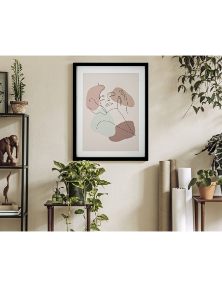 Affiche murale sous verre design abstrait Visage Cadre bois mdf noir Beige Noir Vert Face A 35x47 
