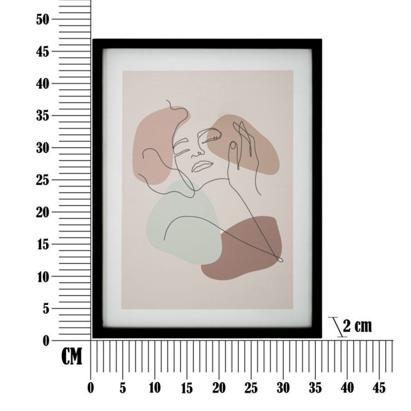 Affiche murale sous verre design abstrait Visage Cadre bois mdf noir Beige Noir Vert Face A 35x47 