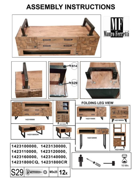 Table basse moderne 2 tiroirs 1 niche en Bois d'acacia Marron Métal Noir Mumbai 
