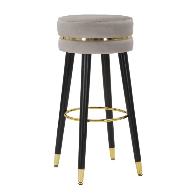 Tabouret de bar design chic Rond Tissu Gris Métal Noir Doré Paris 35 cm Mauro Ferretti - 1