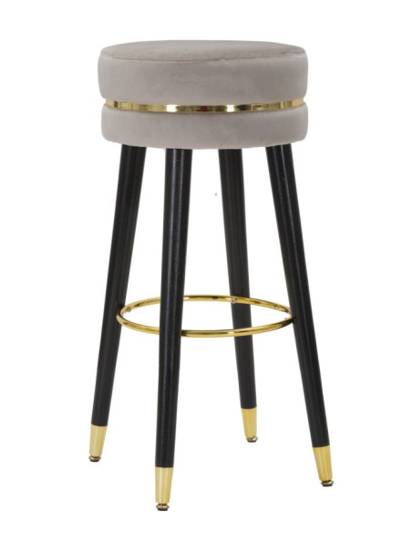 Tabouret de bar design chic Rond Tissu Gris Métal Noir Doré Paris 35 cm Mauro Ferretti - 1
