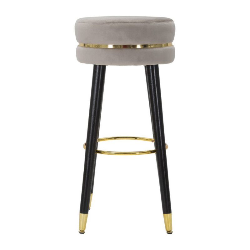 Tabouret de bar design chic Rond Tissu Gris Métal Noir Doré Paris 35 cm Mauro Ferretti - 2