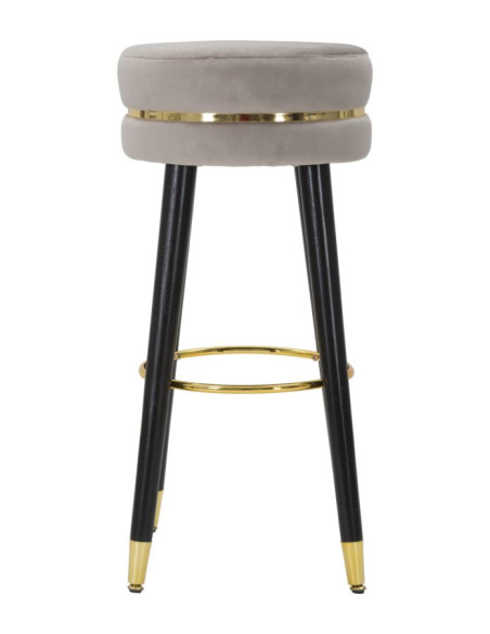 Tabouret de bar design chic Rond Tissu Gris Métal Noir Doré Paris 35 cm Mauro Ferretti - 2