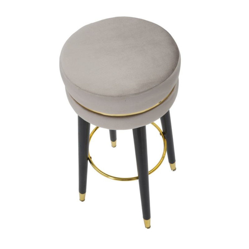 Tabouret de bar design chic Rond Tissu Gris Métal Noir Doré Paris 35 cm Mauro Ferretti - 3
