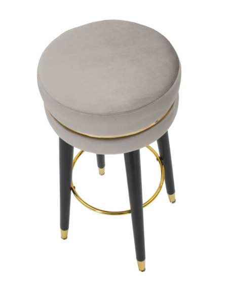 Tabouret de bar design chic Rond Tissu Gris Métal Noir Doré Paris 35 cm Mauro Ferretti - 3