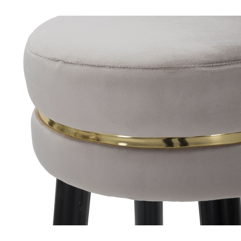 Tabouret de bar design chic Rond Tissu Gris Métal Noir Doré Paris 35 cm Mauro Ferretti - 4