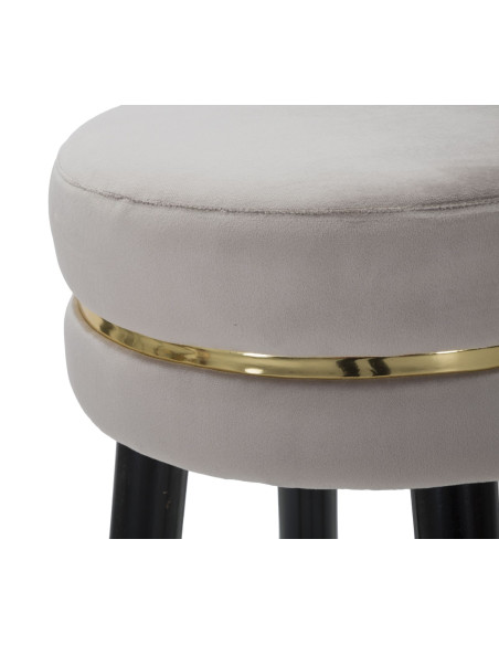 Tabouret de bar design chic Rond Tissu Gris Métal Noir Doré Paris 35 cm Mauro Ferretti - 4