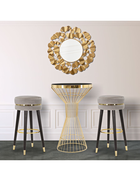 Tabouret de bar design chic Rond Tissu Gris Métal Noir Doré Paris 35 cm Mauro Ferretti - 6