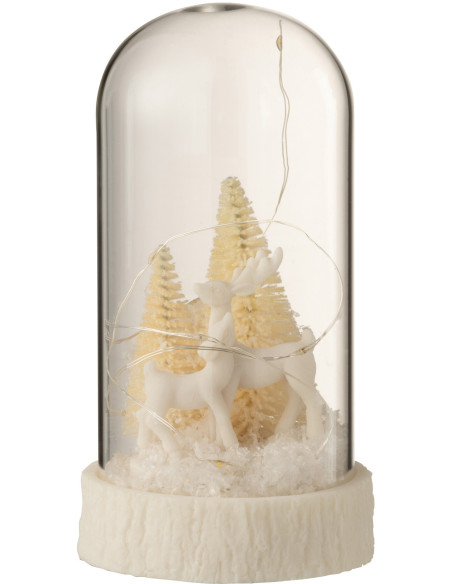 Décoration de Noël lumineuse Led Cerfs & Sapins sous cloche en Verre Transparent Résine Blanc - 1