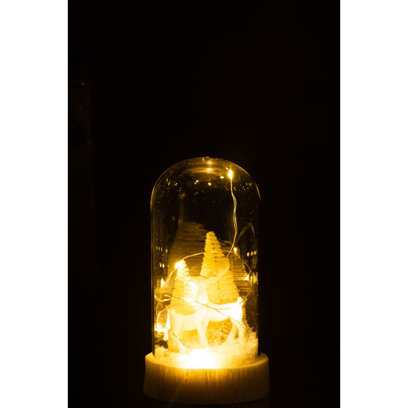 Décoration de Noël lumineuse Led Cerfs & Sapins sous cloche en Verre Transparent Résine Blanc - 2