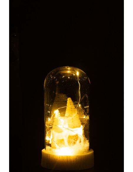 Décoration de Noël lumineuse Led Cerfs & Sapins sous cloche en Verre Transparent Résine Blanc - 2
