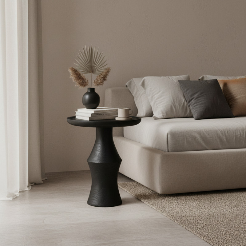Table d’appoint ronde noire en teck...
