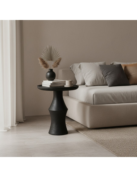 Table d’appoint ronde noire en teck 50x60 cm Nero