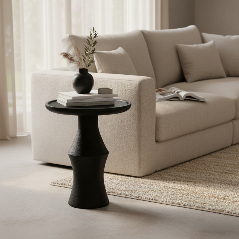 Table d’appoint ronde noire en teck...