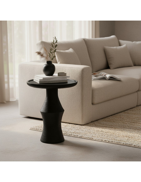 Table d’appoint ronde noire en teck 50x60 cm Nero