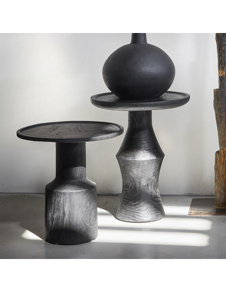 Table d’appoint ronde noire en teck 50x60 cm Nero