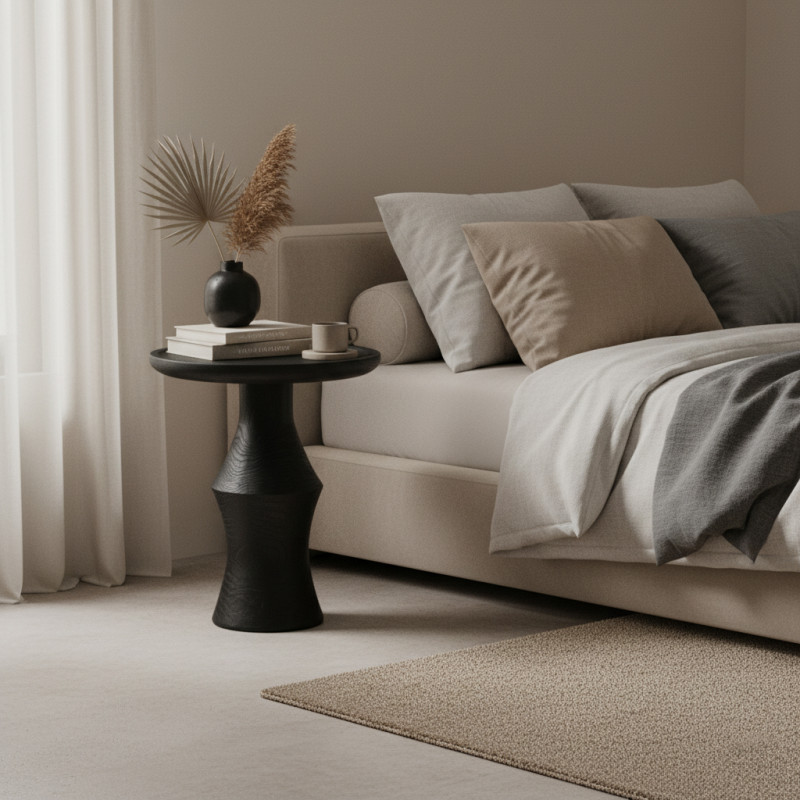 Table d’appoint ronde noire en teck...
