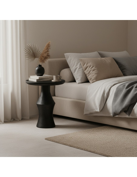 Table d’appoint ronde noire en teck 50x60 cm Nero