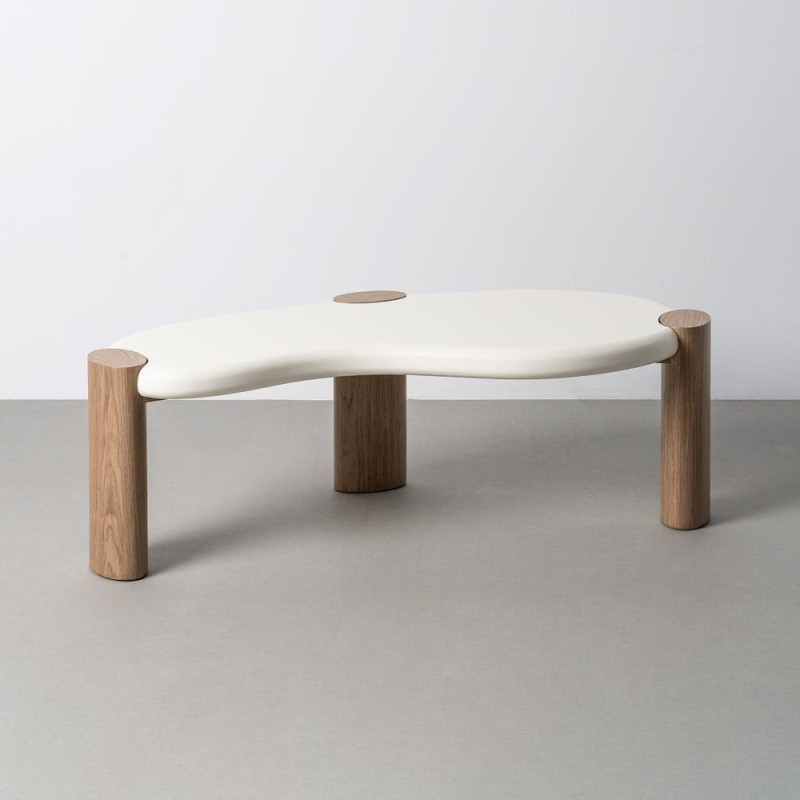 Table basse design Organique 125 cm Bois MDF Blanc Naturel Neonda 