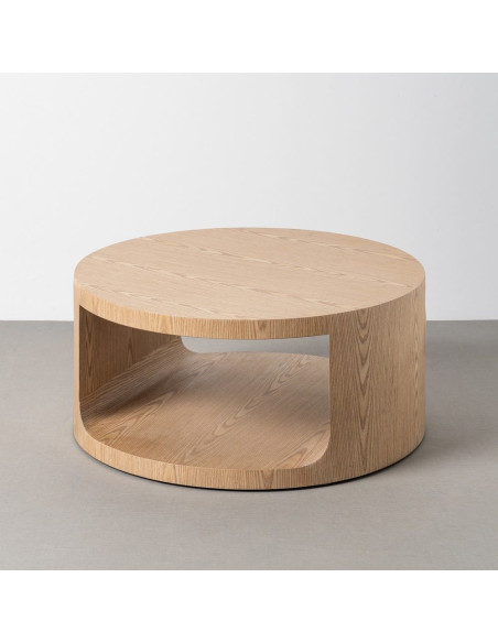 Table basse design Japandi Ronde 1 niche 80 cm Bois MDF Naturel Laqué Boära 