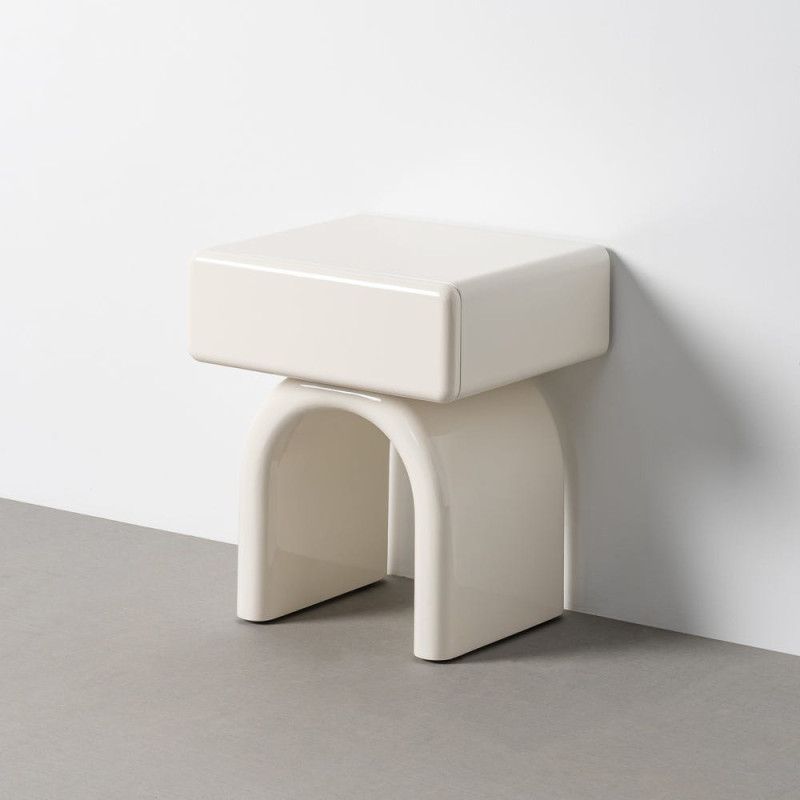 Table de chevet design minimaliste 1 tiroir Bois MDF Blanc crème Laqué Statya 