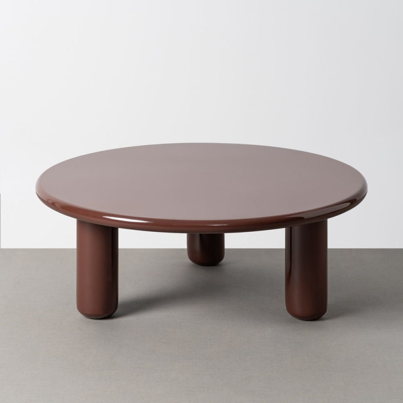 Table basse design chic Ronde 90 cm Bois MDF Rouge grenat Laqué Terrao 
