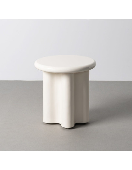 Table d'appoint design Ronde 50 cm Bois MDF Blanc crème Laqué Orgya 