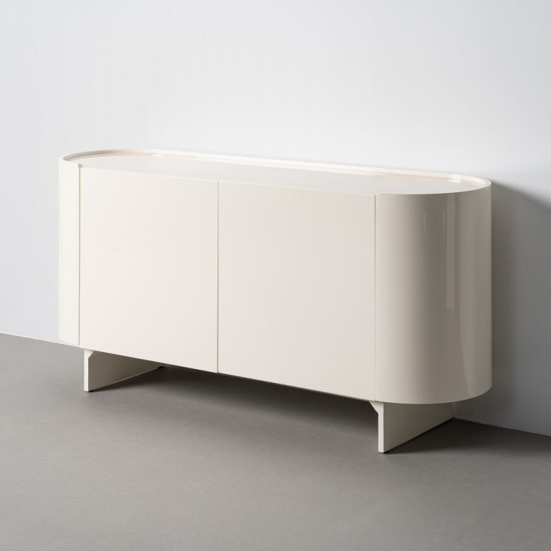 Buffet design Bas 2 portes 160 cm Bois MDF Blanc crème Laqué Marbre Blanc Envelo 