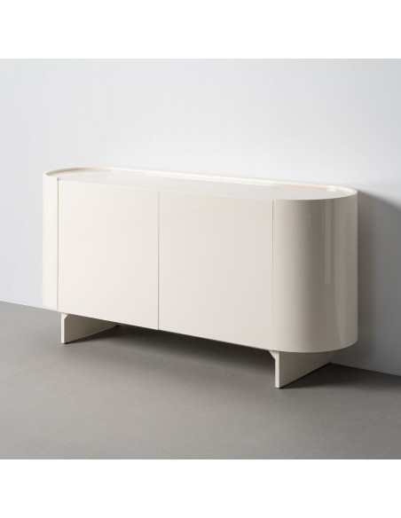 Buffet design Bas 2 portes 160 cm Bois MDF Blanc crème Laqué Marbre Blanc Envelo 