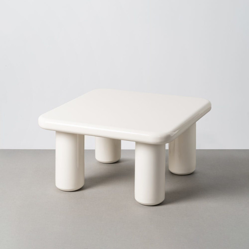 Table basse design minimaliste Carrée 78 cm Bois MDF Blanc crème Laqué Statya 
