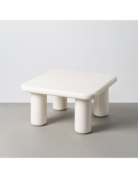 Table basse design minimaliste Carrée 78 cm Bois MDF Blanc crème Laqué Statya 