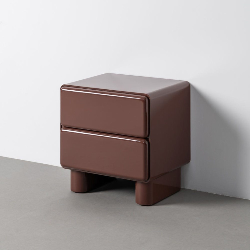 Table de chevet design 2 tiroirs Bois MDF Rouge grenat Laqué Doumya 
