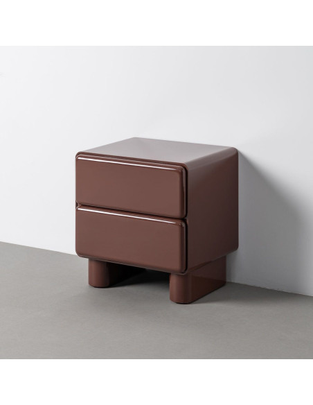Table de chevet design 2 tiroirs Bois MDF Rouge grenat Laqué Doumya 