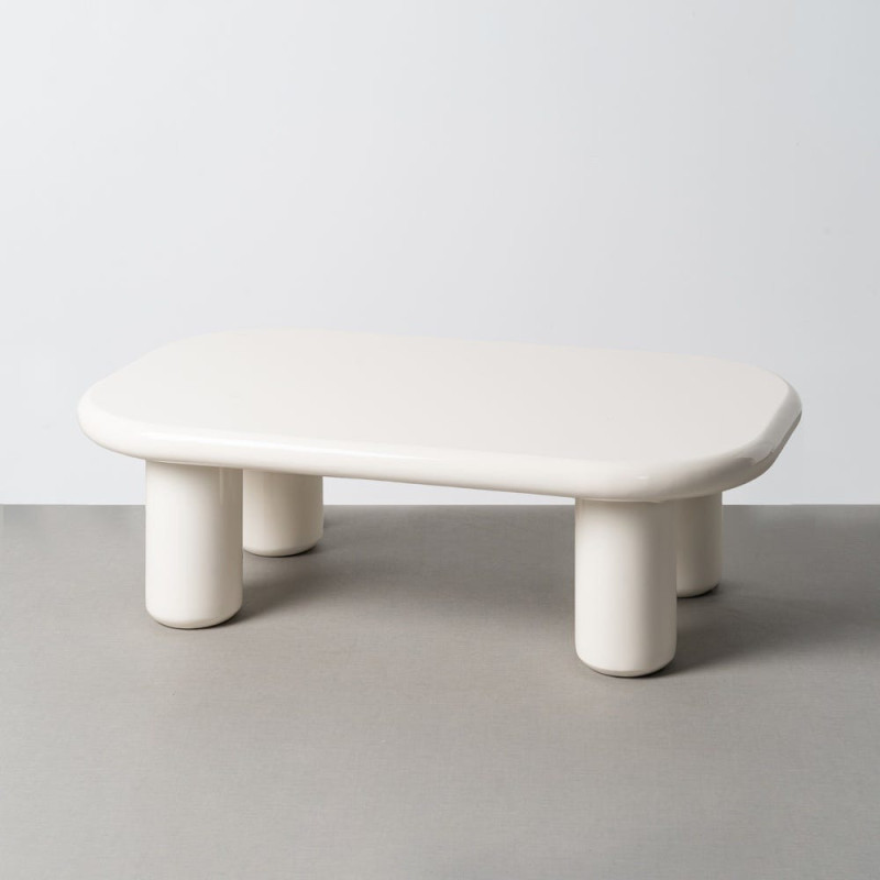 Table basse design minimaliste Ovale 118 cm Bois MDF Blanc crème Laqué Statya 