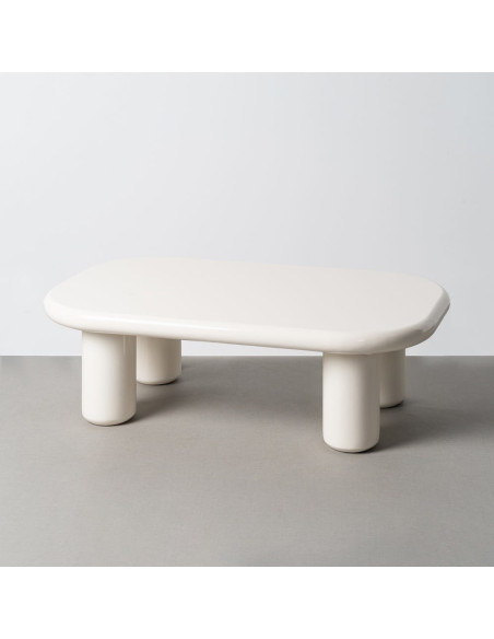 Table basse design minimaliste Ovale 118 cm Bois MDF Blanc crème Laqué Statya 